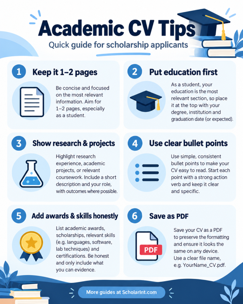 Academic CV for Scholarships tips